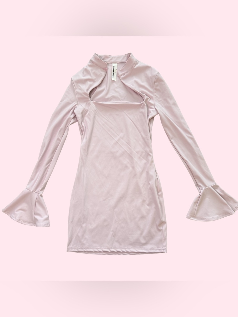 Missguided Pink Long-Sleeve Mini Dress with Cutout & Bell Cuffs